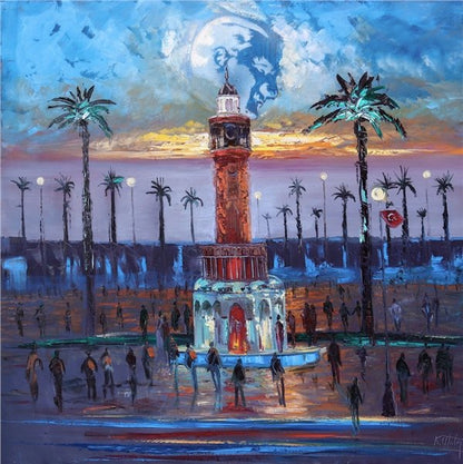 İzmir Saat Kulesi Yağlı Boya Tablosu