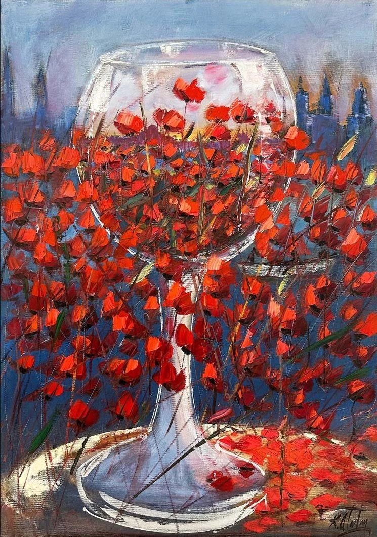 Kadehde Gelincikler Yağlı Boya Tablosu