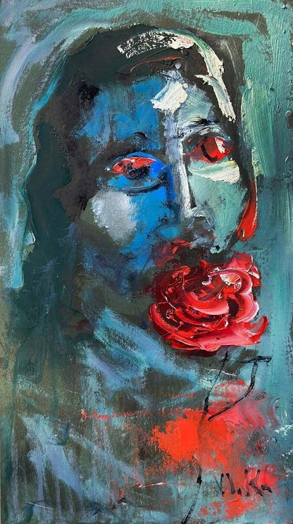 Kadın ve Gül Yağlı Boya Tablosu