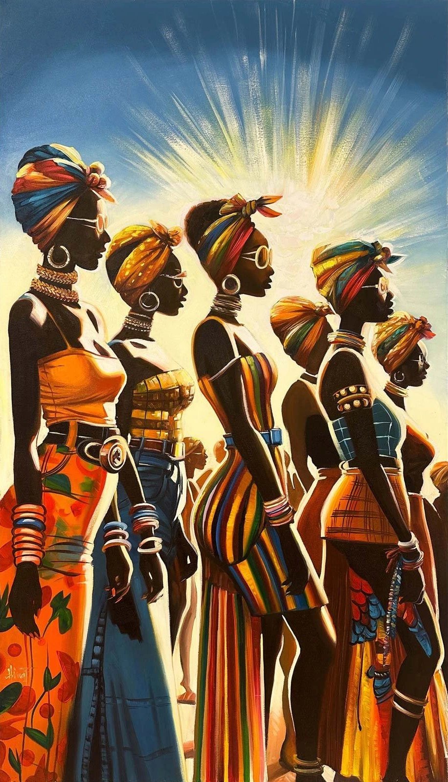 インドの絵画　295×535 Kadınların Ezgisi Yağlı Boya Tablosu | Simurg Sanatevi