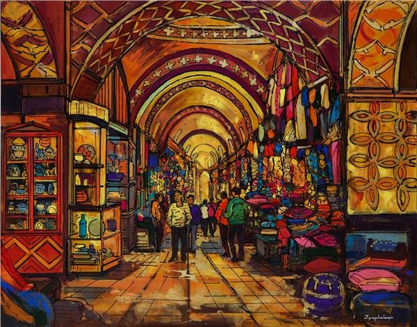 Kapalı Çarşı'nın Atmosferi Yağlı Boya Tablosu