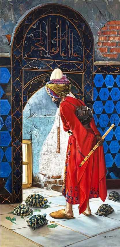 Kaplumbağa Terbiyecisi Hatırası Yağlı Boya Tablosu