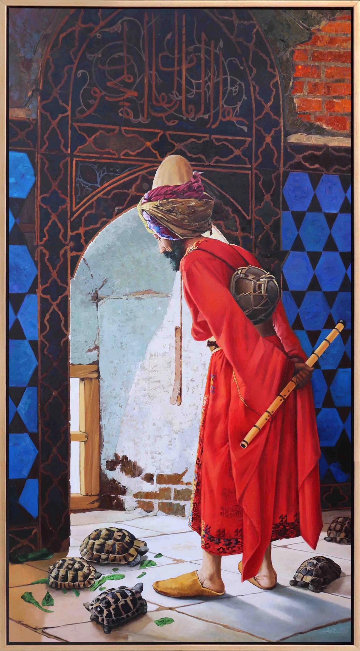 Kaplumbağa Terbiyecisi Özel Sipariş Yağlı Boya Tablosu