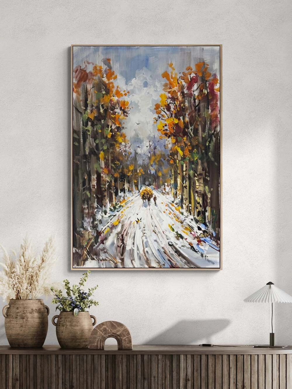 Kar Mazarasında İzler Yağlı Boya Tablosu