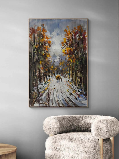 Kar Mazarasında İzler Yağlı Boya Tablosu