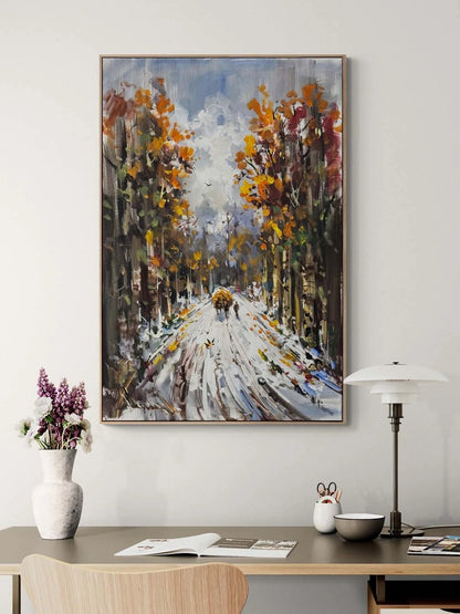 Kar Mazarasında İzler Yağlı Boya Tablosu