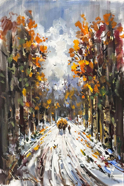 Kar Mazarasında İzler Yağlı Boya Tablosu