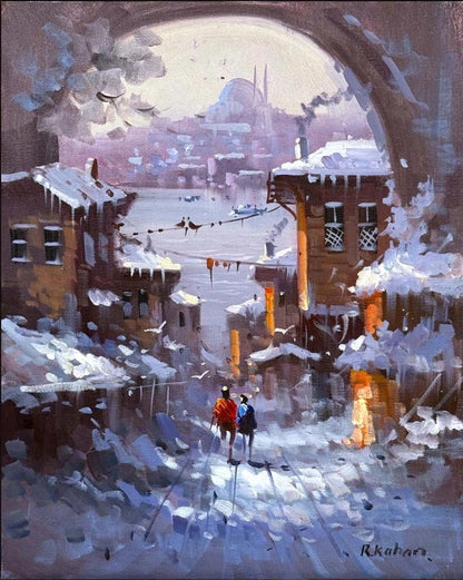 Kar Vakti İstanbul Yağlı Boya Tablosu