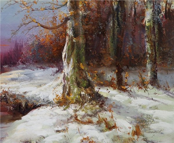 Dere Kenarında Kış Beyazı Yağlı Boya Tablosu