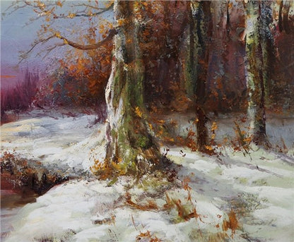 Dere Kenarında Kış Beyazı Yağlı Boya Tablosu
