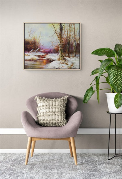 Dere Kenarında Kış Beyazı Yağlı Boya Tablosu