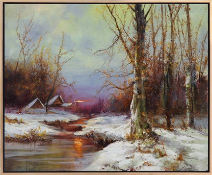 Dere Kenarında Kış Beyazı Yağlı Boya Tablosu