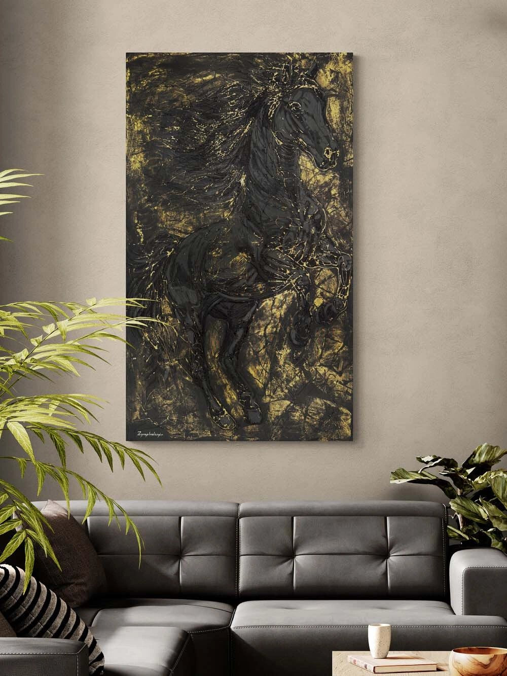 Kara Atın Kudreti Yağlı Boya Tablosu