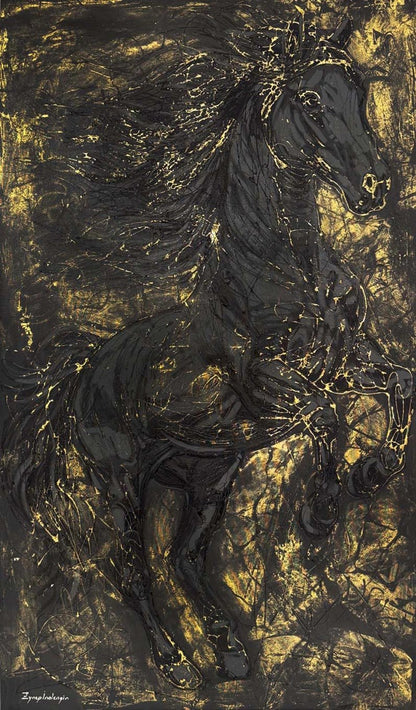 Kara Atın Kudreti Yağlı Boya Tablosu