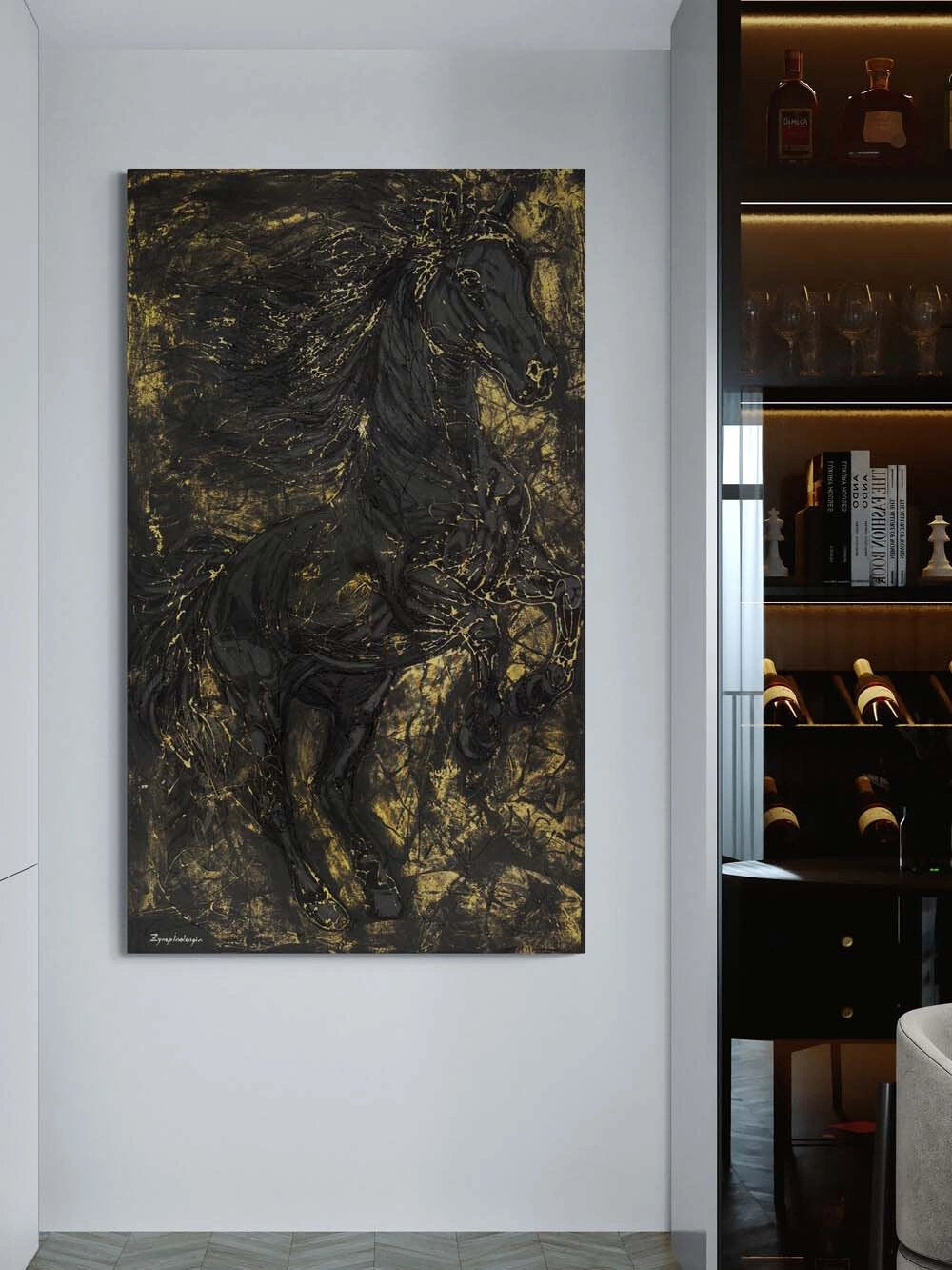 Kara Atın Kudreti Yağlı Boya Tablosu