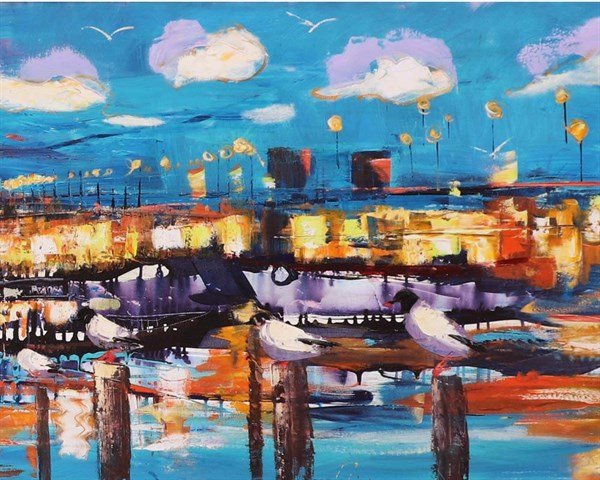 Karaköy'de Güvercinler Yağlı Boya Tablosu