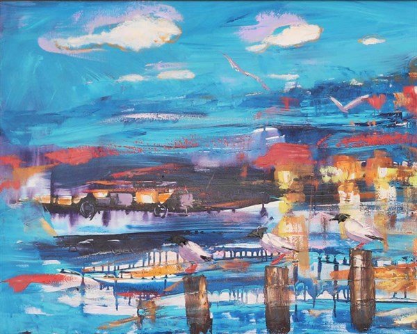 Karaköy'de Güvercinler Yağlı Boya Tablosu