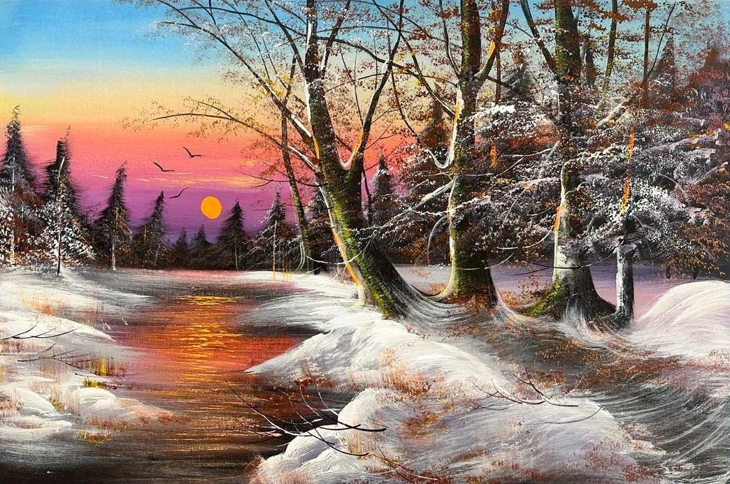 Karla Dans Eden Ağaçlar Yağlı Boya Tablosu