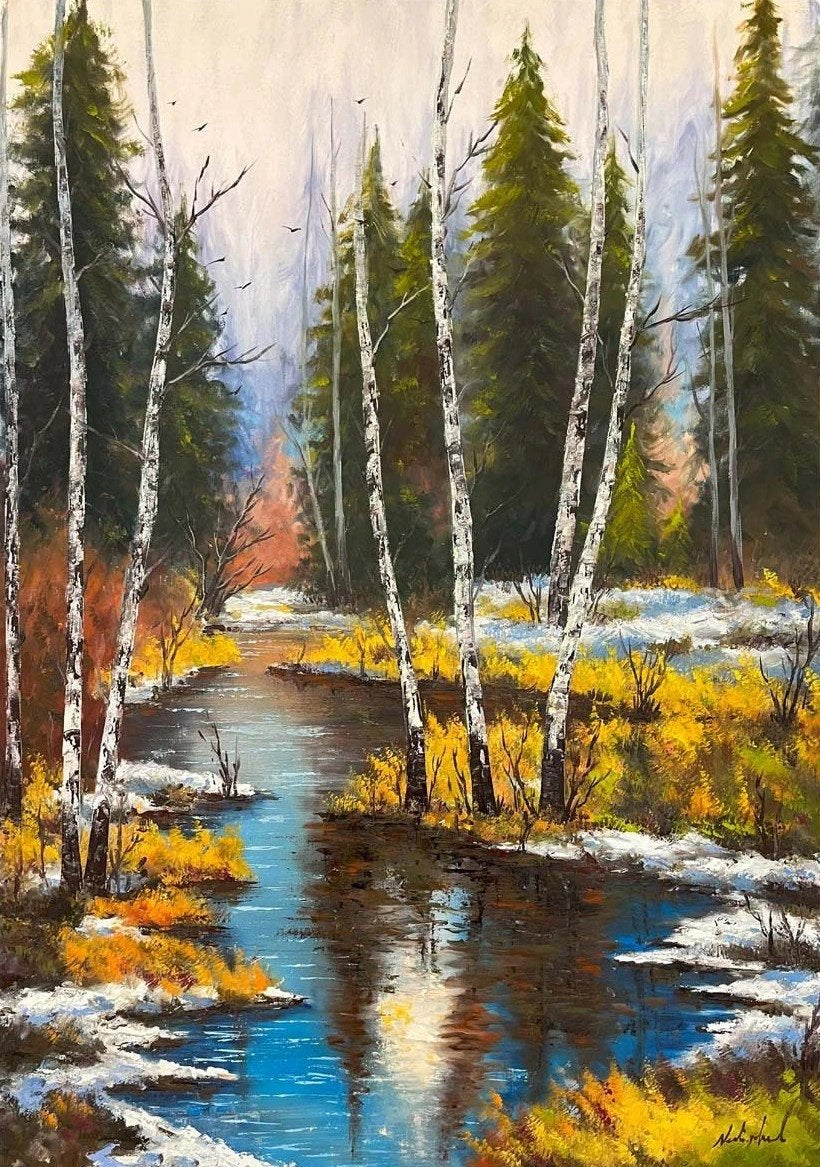 Karla Kucaklaşan Huzur Yağlı Boya Tablosu