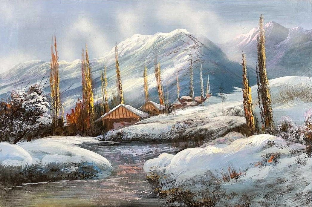 Karla Süslenmiş Doğa Yağlı Boya Tablosu