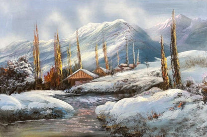 Karla Süslenmiş Doğa Yağlı Boya Tablosu