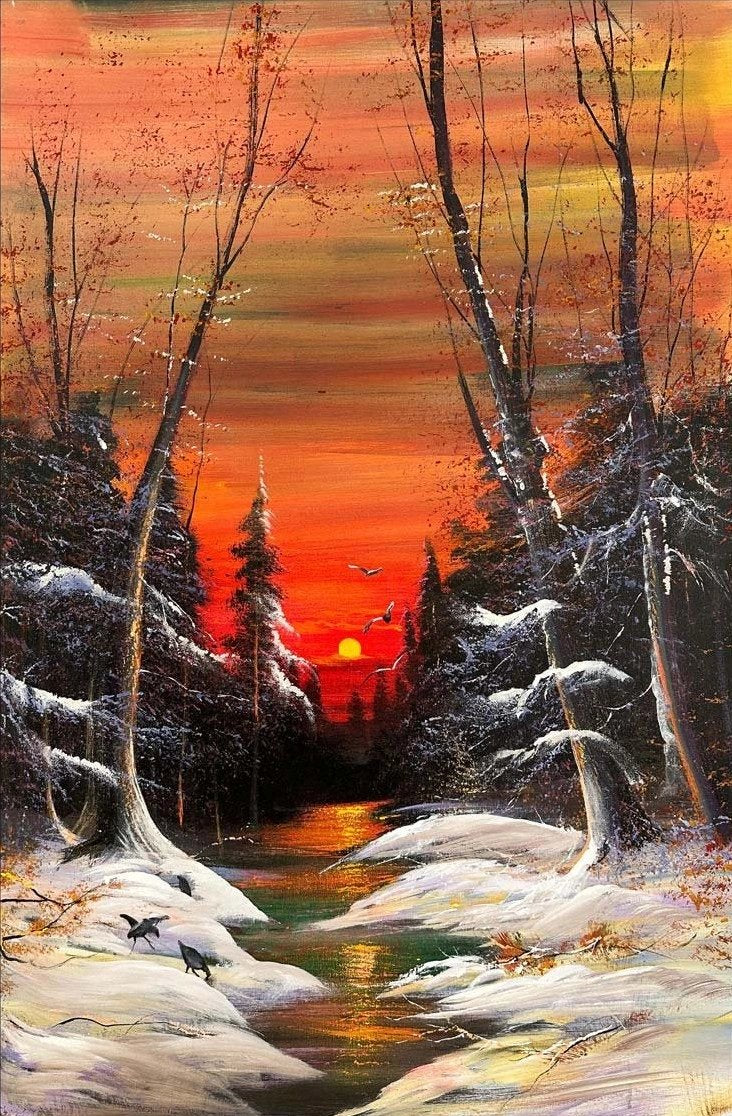 Karlı Dere Yansımaları Yağlı Boya Tablosu