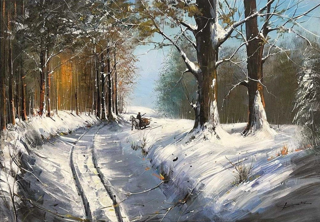 Karlı Ormanın İzleri Yağlı Boya Tablosu