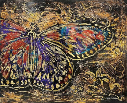 Kelebeğin Renkli Kanatları Yağlı Boya Tablosu