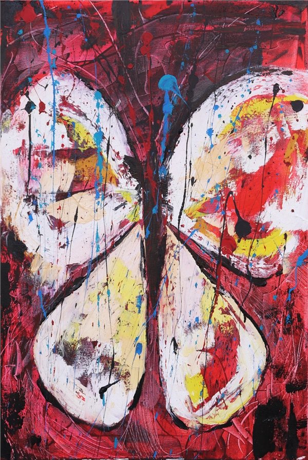 Beyaz Kelebeğin Kırmızı Aşkı Yağlı Boya Tablosu