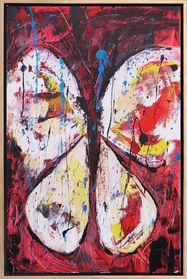 Beyaz Kelebeğin Kırmızı Aşkı Yağlı Boya Tablosu