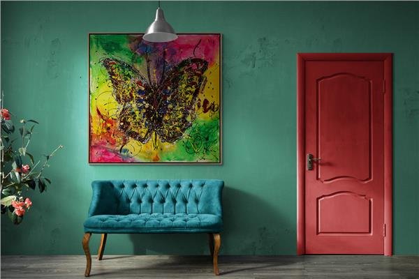 Kelebeğin Renkli Dansı Yağlı Boya Tablosu