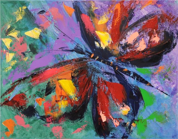 Kelebeğin Renklerle Dansı Yağlı Boya Tablosu