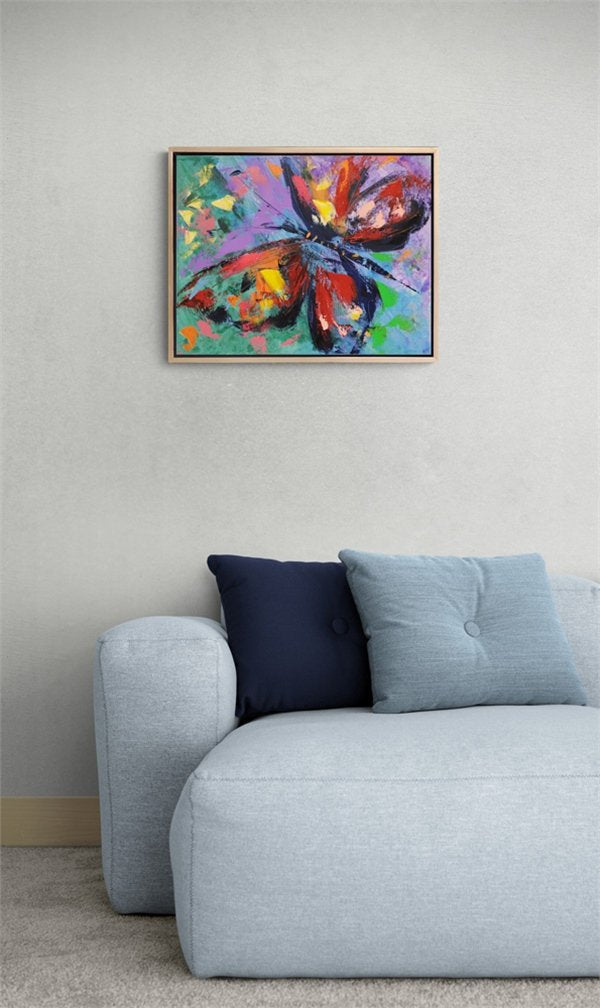 Kelebeğin Renklerle Dansı Yağlı Boya Tablosu