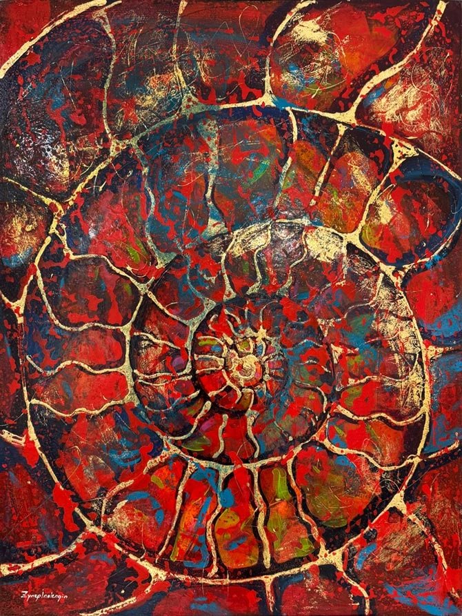 Kırmızı Ammonit Yağlı Boya Tablosu