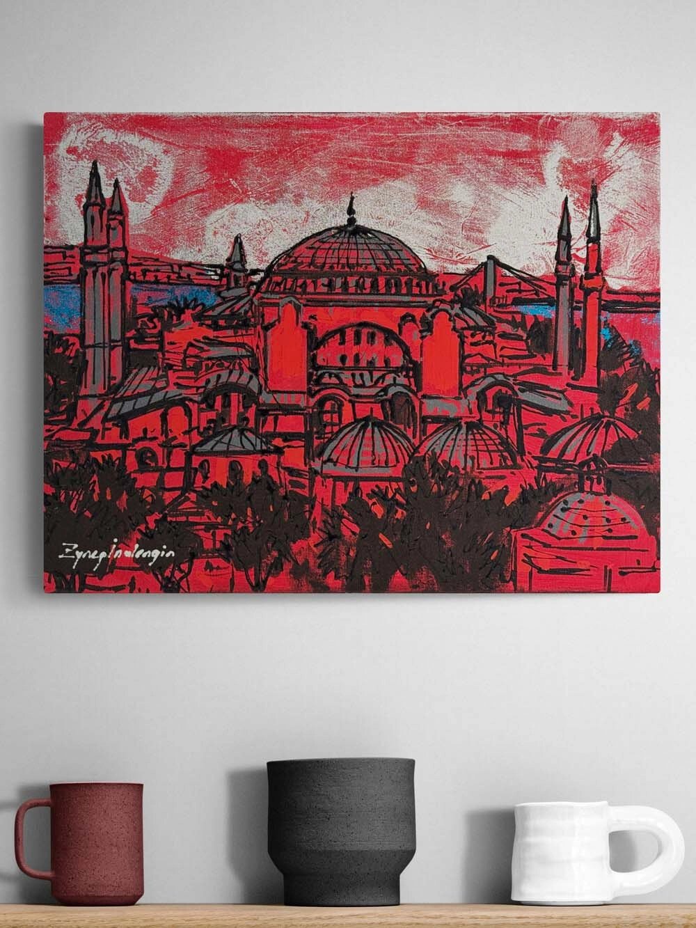 Kırmızı Ayasofya Cami Yağlı Boya Tablosu