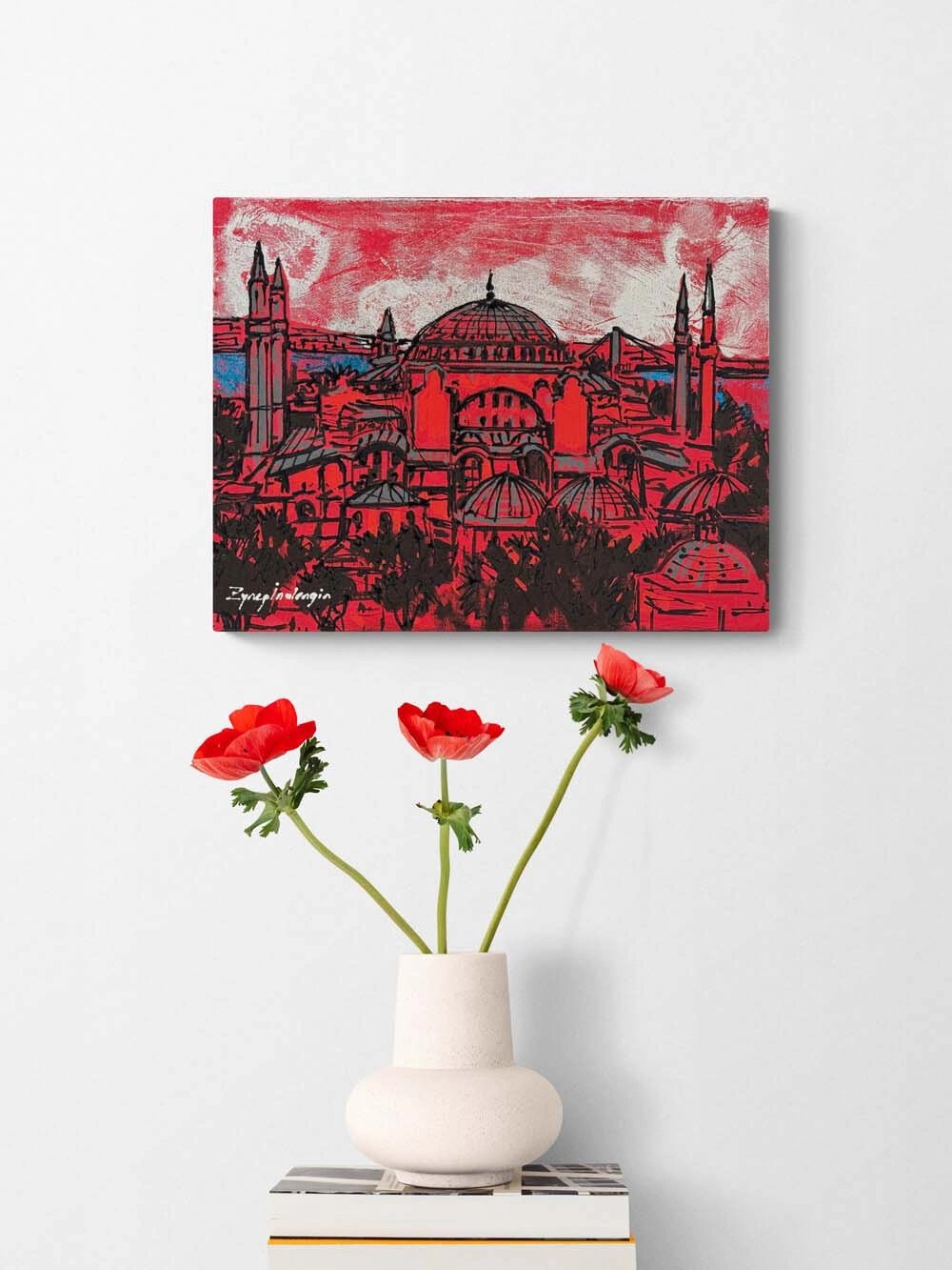 Kırmızı Ayasofya Cami Yağlı Boya Tablosu