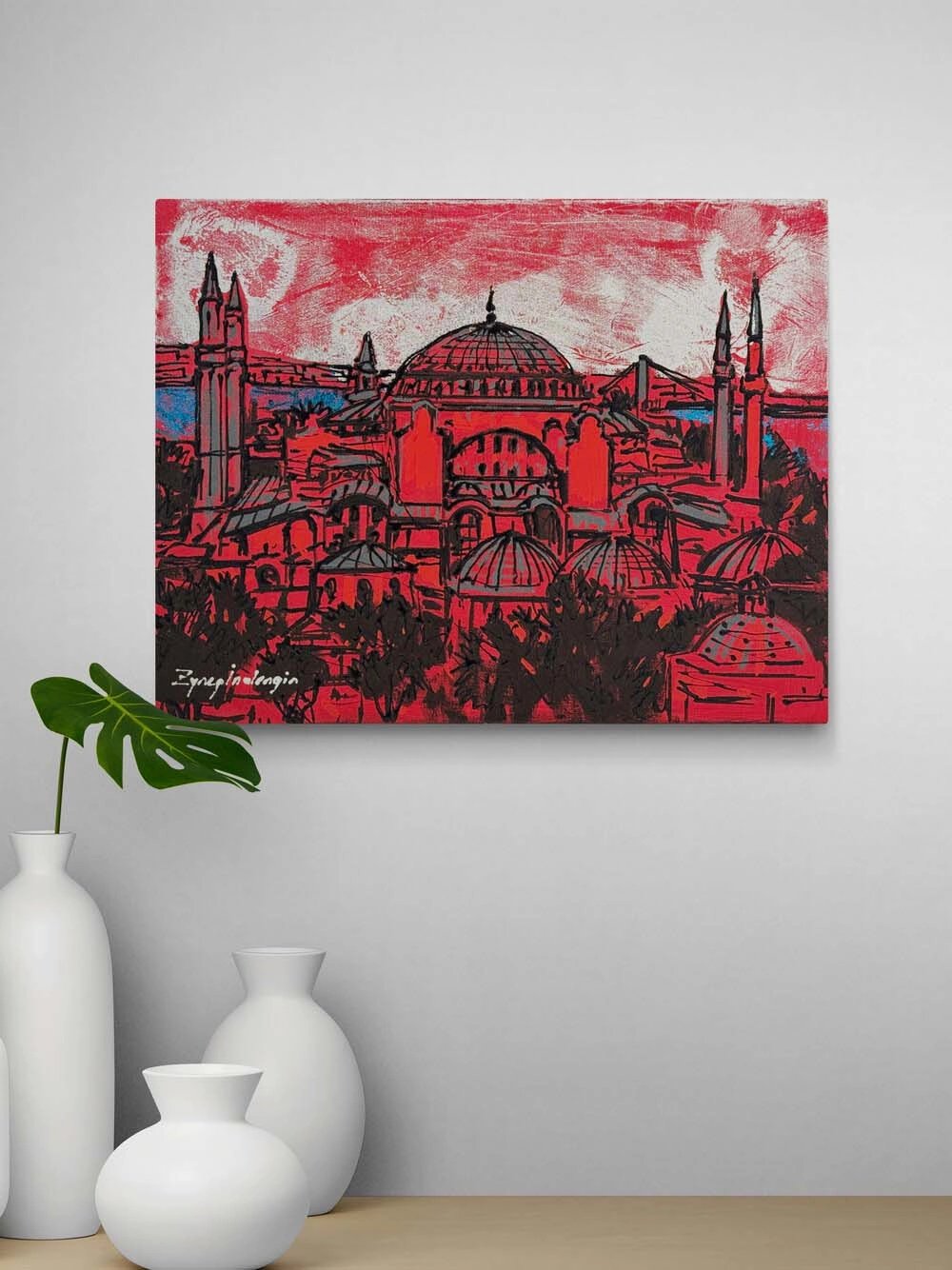 Kırmızı Ayasofya Cami Yağlı Boya Tablosu