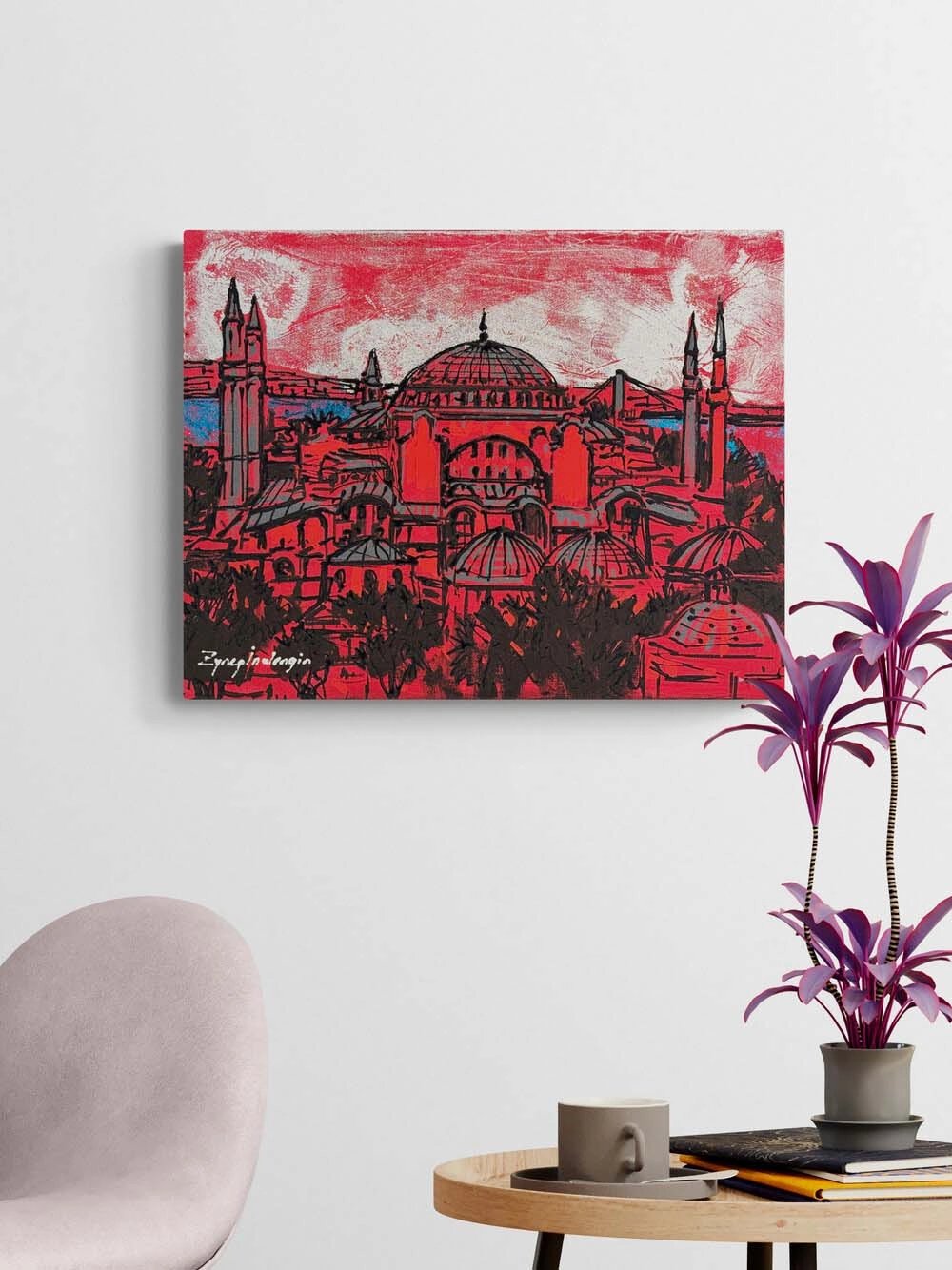 Kırmızı Ayasofya Cami Yağlı Boya Tablosu