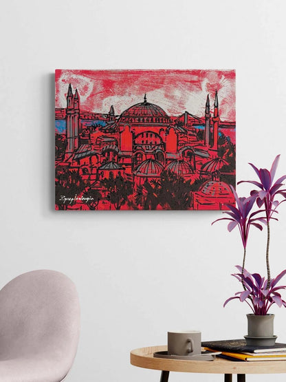 Kırmızı Ayasofya Cami Yağlı Boya Tablosu