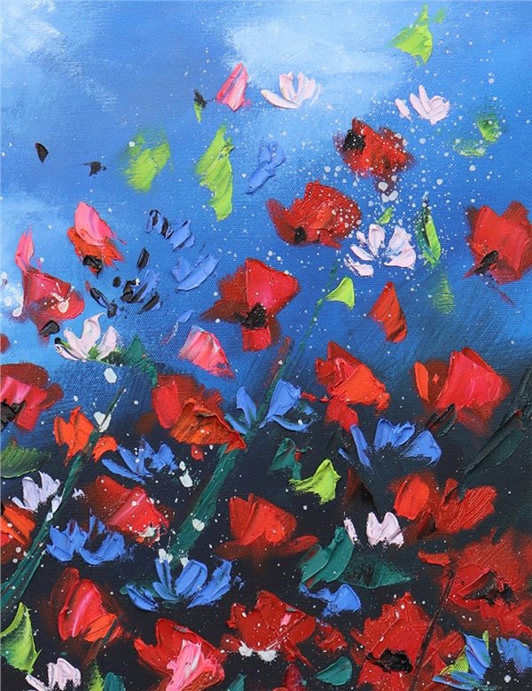 Kırmızı Çiçekler Yağlı Boya Tablosu