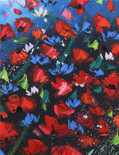 Kırmızı Çiçekler Yağlı Boya Tablosu