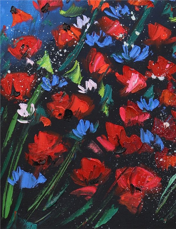 Kırmızı Çiçekler Yağlı Boya Tablosu