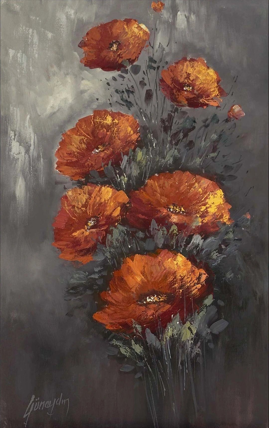 Kırmızı Düğün Çiçekeleri Yağlı Boya Tablosu