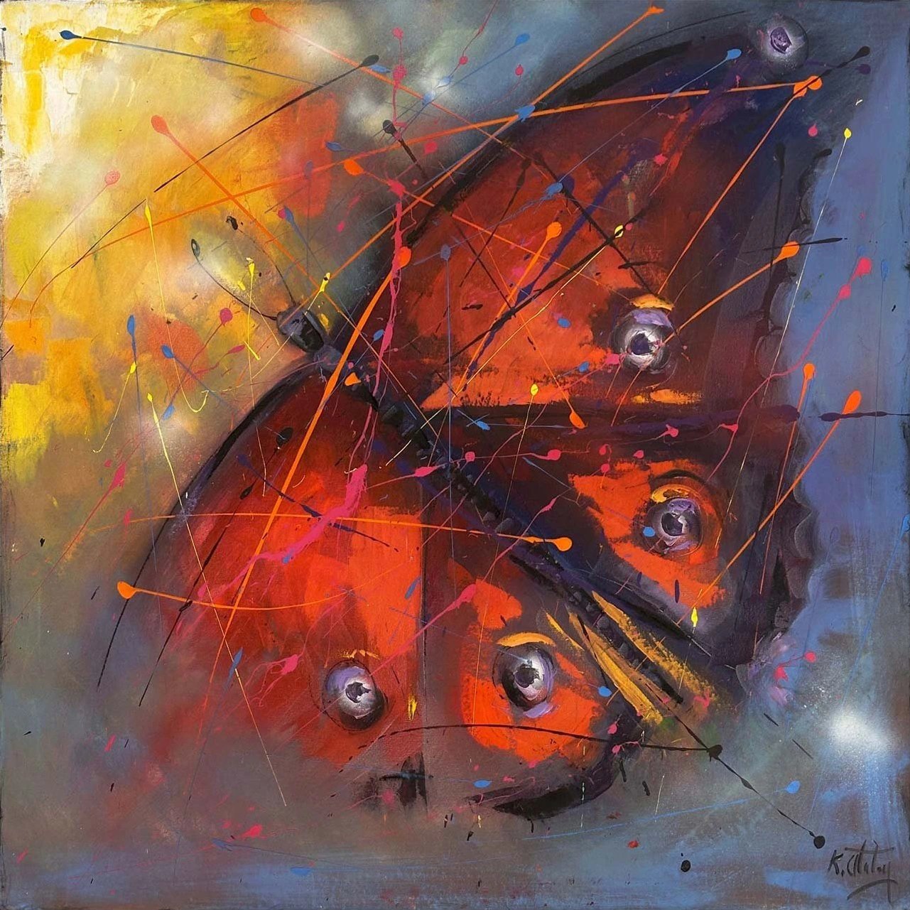 Kırmızı Kelebek Etkisi Yağlı Boya Tablosu