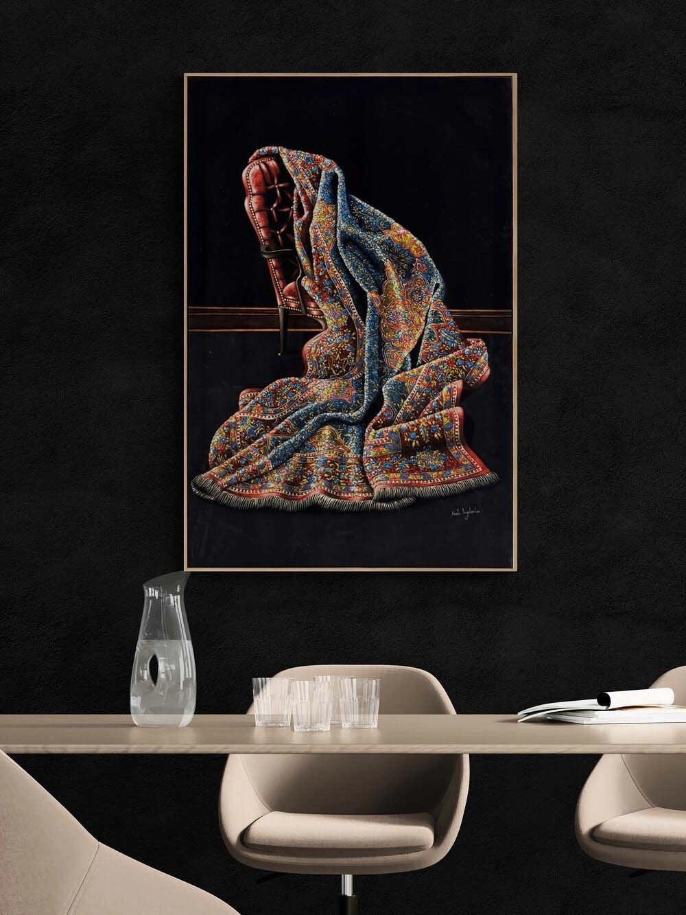 Kırmızı Koltuk ve Halı Yağlı Boya Tablosu