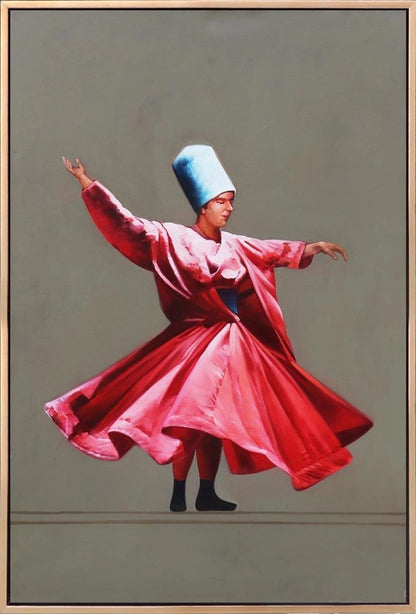 Kırmızı Tennureli Semazen Yağlı Boya Tablosu