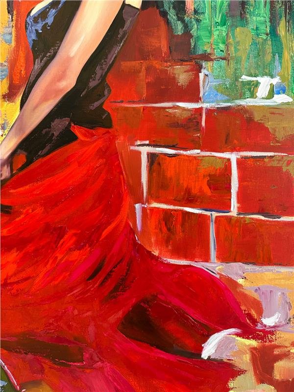 Kırmızılı Kadın Yağlı Boya Tablosu