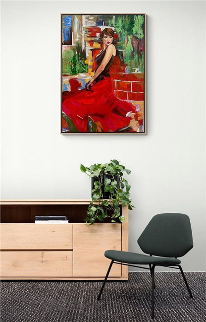 Kırmızılı Kadın Yağlı Boya Tablosu