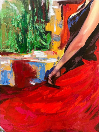 Kırmızılı Kadın Yağlı Boya Tablosu