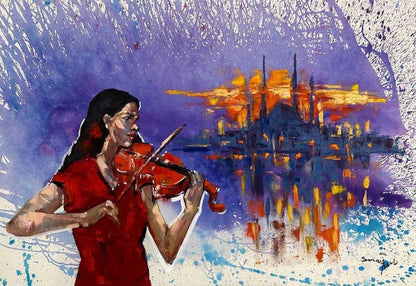 Kırmızılı Kemancı Yağlı Boya Tablosu